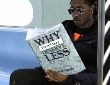 meme of man on a bus reading a book titled 'why Siacoiners deserve less'